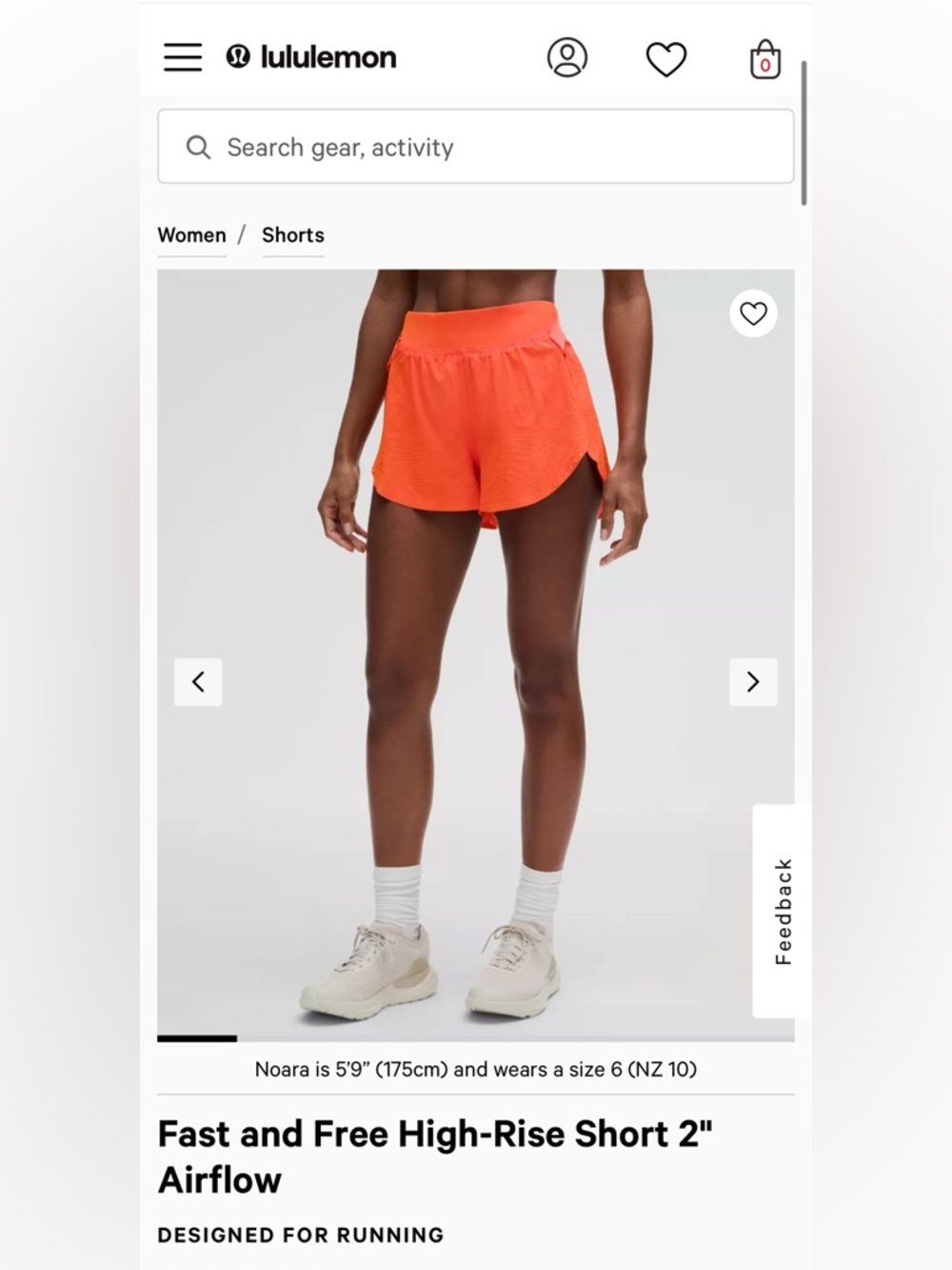 Lululemon Fast and Free High Rise Airflow Orange Running Shorts - Size 10, 2” - Picture 5 of 7